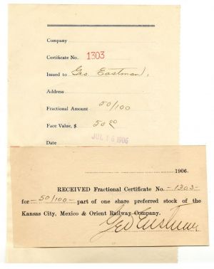 George Eastman signed Stub - SOLD