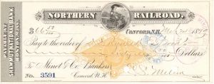 Northern Railroad Check signed by C.S. Mellen - 1879 dated Autograph 