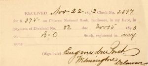 Baltimore and Ohio Receipt signed by Eugene du Pont - Autographs