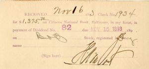 Baltimore and Ohio Receipt signed by Henry A. du Pont - Autographs