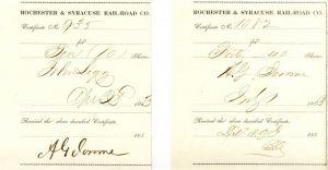 Pair of Rochester and Syracuse Rail-Road Stub signed by A.G. Jerome - Autographs