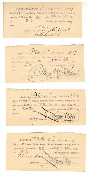 Lot of Baltimore and Ohio Receipts mentioning Famous People - Dated between 1892 & 1893 - SOLD