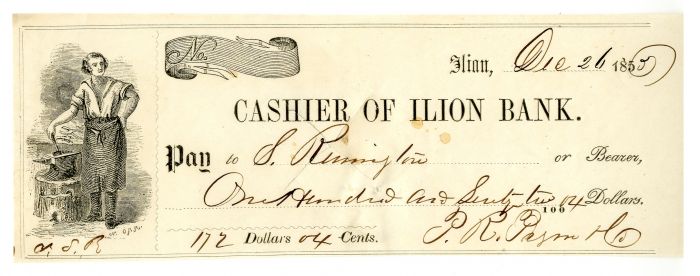 Check Issued to Samuel Remington - Autographed Check