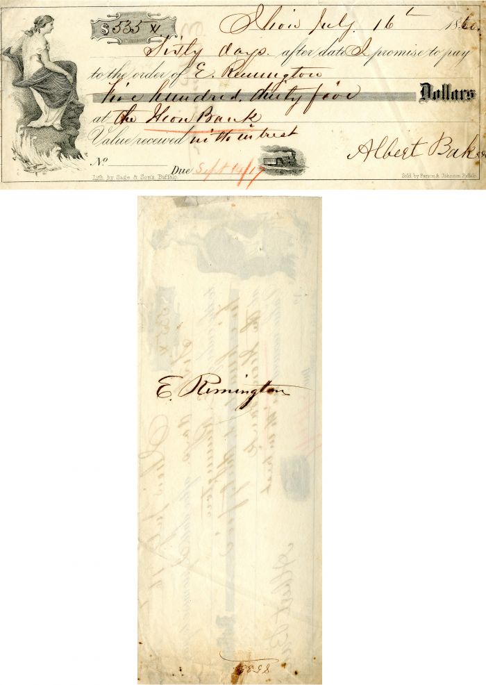 Check signed by E. Remington, Jr. - Autographed Check