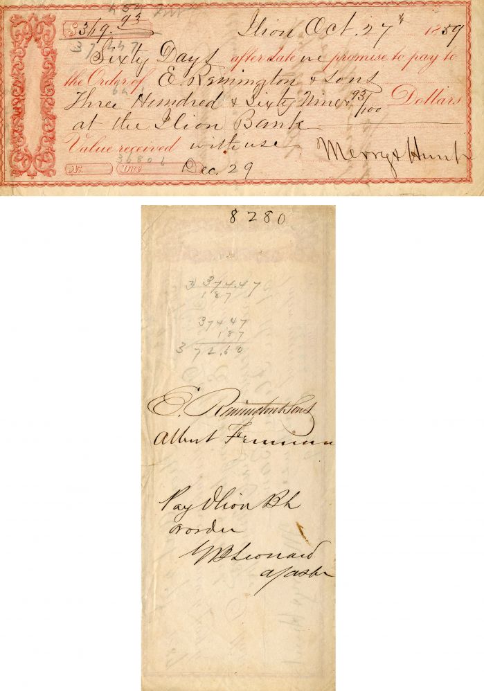 Check signed by E. Remington, Jr. - Autographed Check