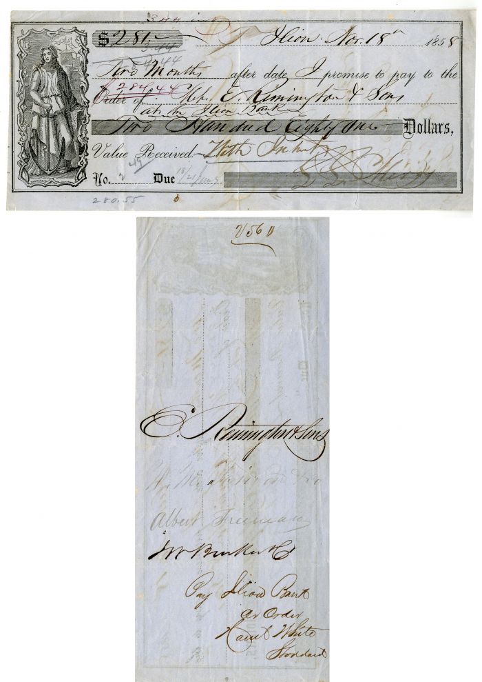 Check signed by E. Remington, Jr. - Autographed Check