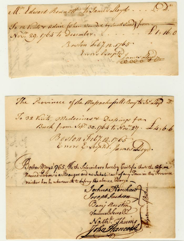 John Hancock signed Pair of documents dated 1765 - Autograph