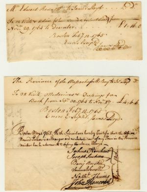 John Hancock signed Pair of documents dated 1765 - Autograph - SOLD