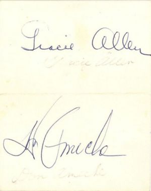 Card signed by Don Ameche and Gracie Allen - Autograph - SOLD