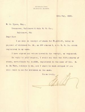 Letter signed by Henry A. du Pont - Autographs