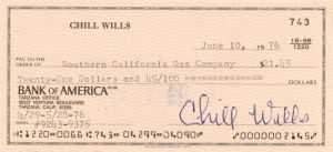 Chill Wills signed Check - SOLD