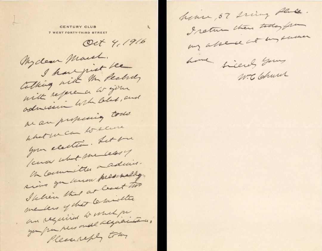 Letter signed by William C. Church - 1916 dated Autograph