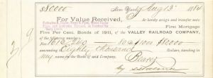 Valley Railroad Co. Issued to Moses Taylor Family - Bond Receipt