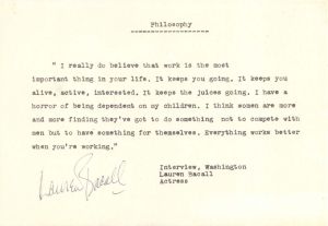 Letter signed by Lauren Bacall - Autographs of Famous People