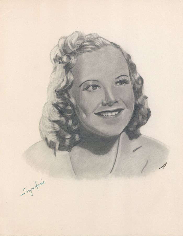 Pencil Drawing signed by Sonja Henie - Autograph