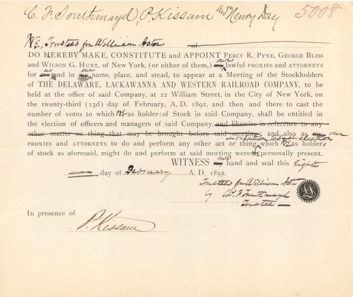 Appointment Issued to Wm. Astor Estate - Autograph