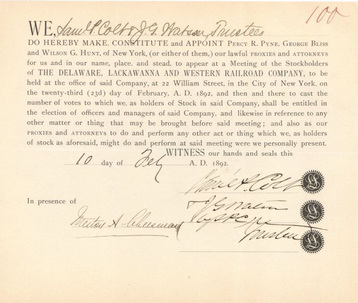 Appointment Signed by Sam'l P. Colt - Autograph