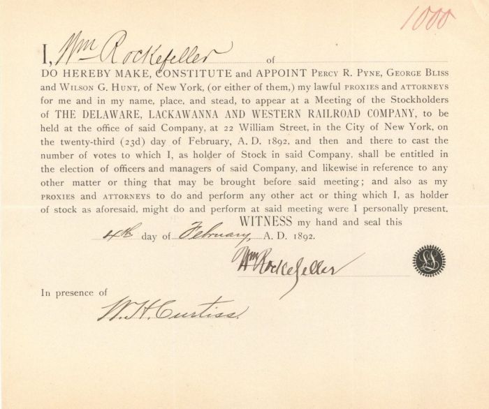 Appointment Signed by Wm. Rockefeller - Autographs