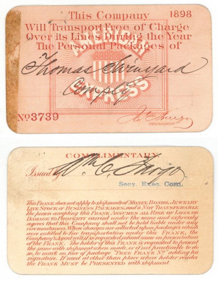 American Express Ticket signed by William C. Fargo - Autographs