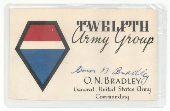 Card signed by Omar N. Bradley - Twelfth Army Group Autograph Card