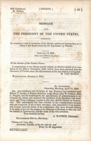 M. Van Buren Message as President of the U.S. Not signed - Autographs