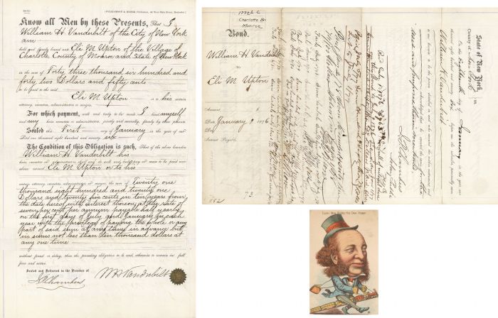 Wm H. Vanderbilt signed Document with Trade Card- Autographs