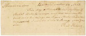 Paul Revere signed Memorandum dated Christmas Eve 1813 - Exceptional Autograph of the Midnight Rider - SOLD