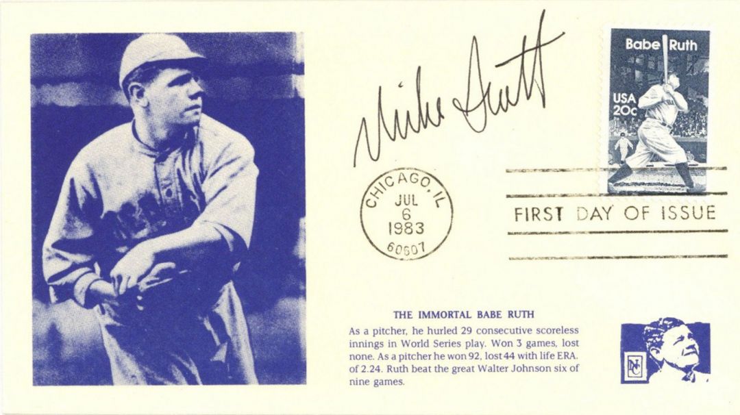 Mike Scott signs "Babe Ruth" Envelope - 1983 dated Baseball Autograph