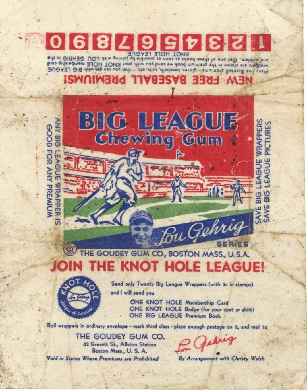 Lou Gehrig Chewing Gum Wrapper - Baseball Americana