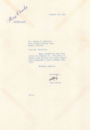 Typed Letter signed by Bing Crosby - Autographs - SOLD