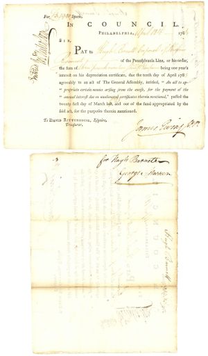 Hazens Regiment - John Nicholson Signed Certificate Paying Interest on Depreciation - Revolutionary War Period Pay Order