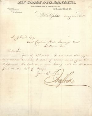 Letter signed by Jay Cooke - Stock Certificate