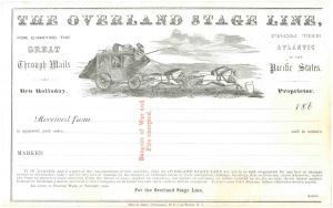 Overland Stage Line Receipt - Company was Owned by Ben Holladay - Unissued Receipt
