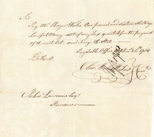 Oliver Wolcott Jr. signed Revolutionary War Pay Order - Autograph Document - SOLD