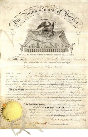 United States of America Patent signed by Daniel Webster - Autographs