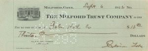 Milford Trust Company Check signed by Simon Lake - Autograph