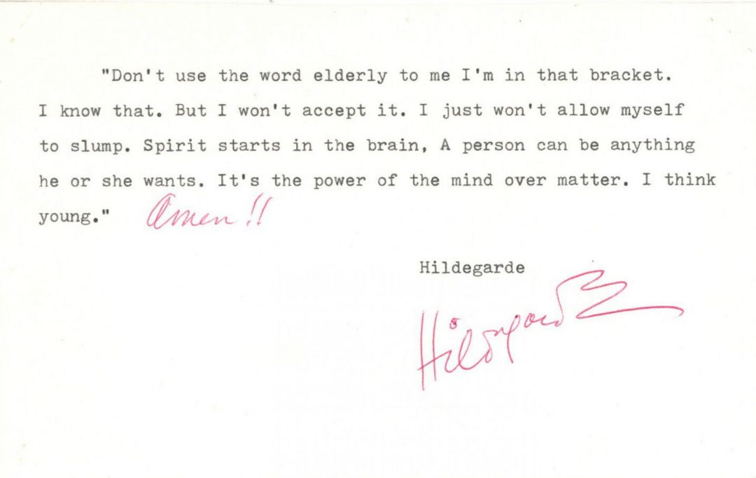 Signed Note by Hildegarde - American Singer Autograph