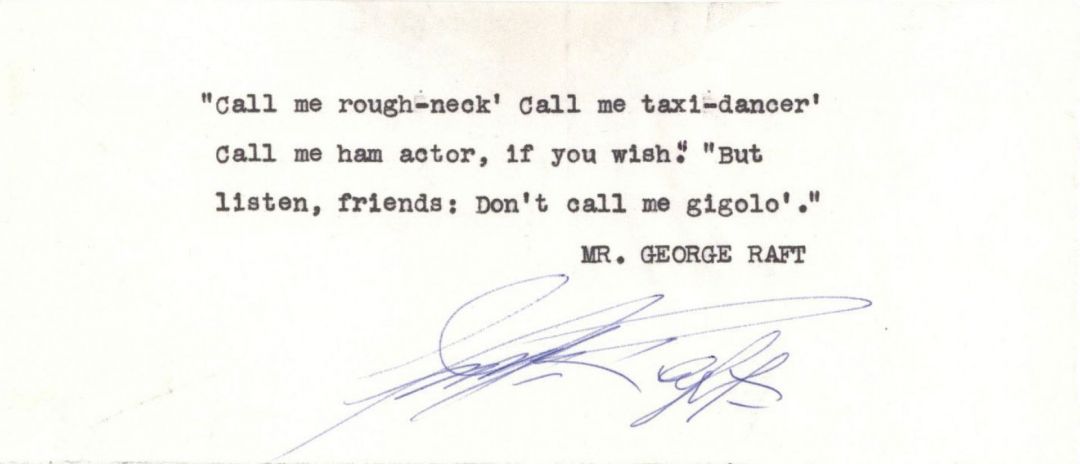 Signed Note by George Raft - Autographs of Famous People