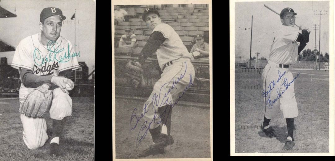 3 Portrait Cards signed by Carl Erskine, Bob Friend and Frank Thomas  - Autographs