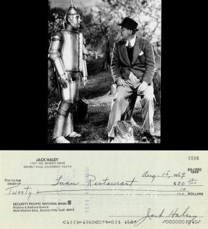 Security Pacific National Bank Check signed by Jack Haley - Tin Man of Wizard of Oz Fame (Uncanceled) - 1969 dated Autograph