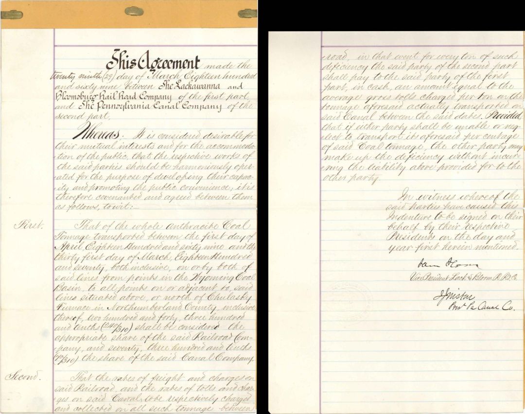 Agreement signed by Sam Sloan - 1869 dated Autograph