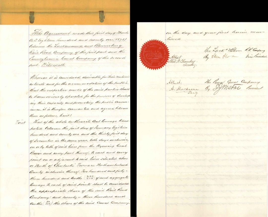 Agreement signed by Sam Sloan and J.J. Wistar - 1871 dated Autograph