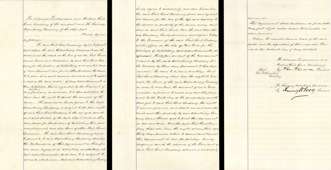 Agreement signed by Sam Sloan - 1873 dated Autograph