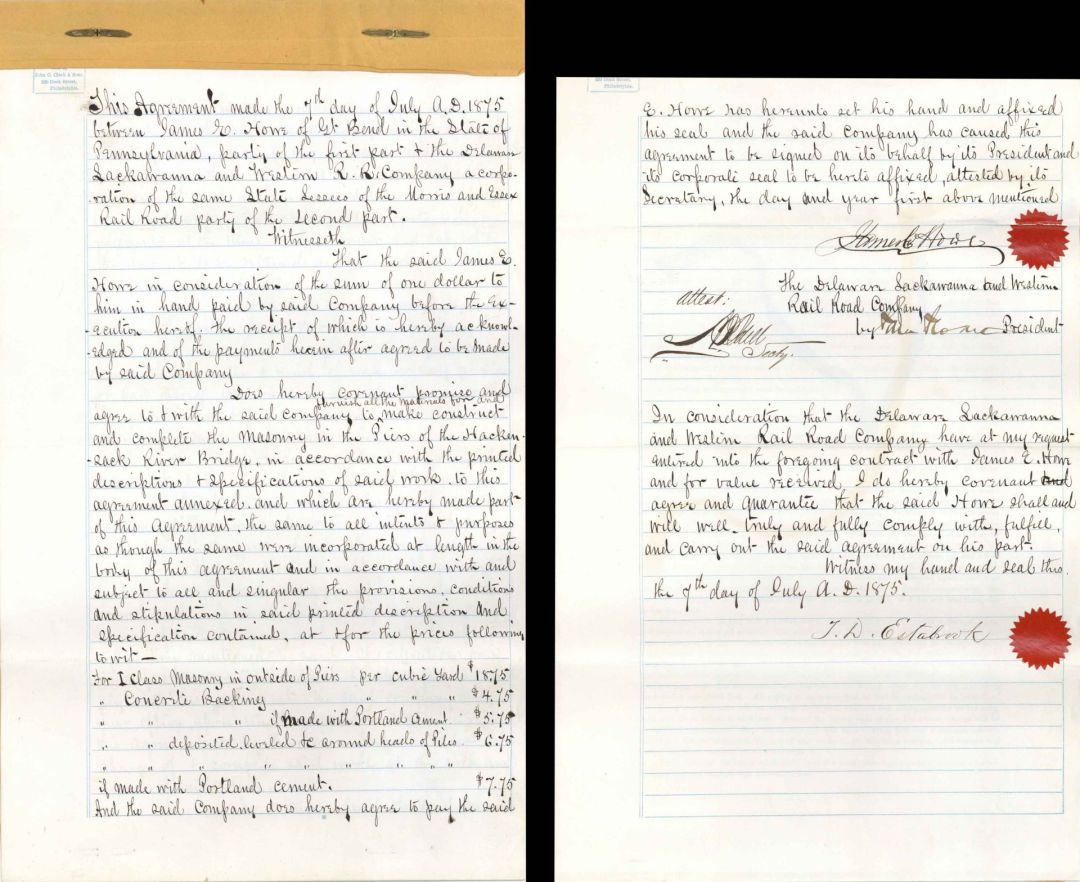 Agreement signed by Sam Sloan - 1875 dated Autograph