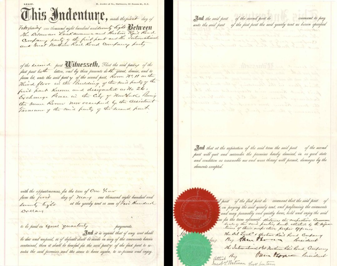 Indenture signed by Sam Sloan twice - 1878 dated Autograph