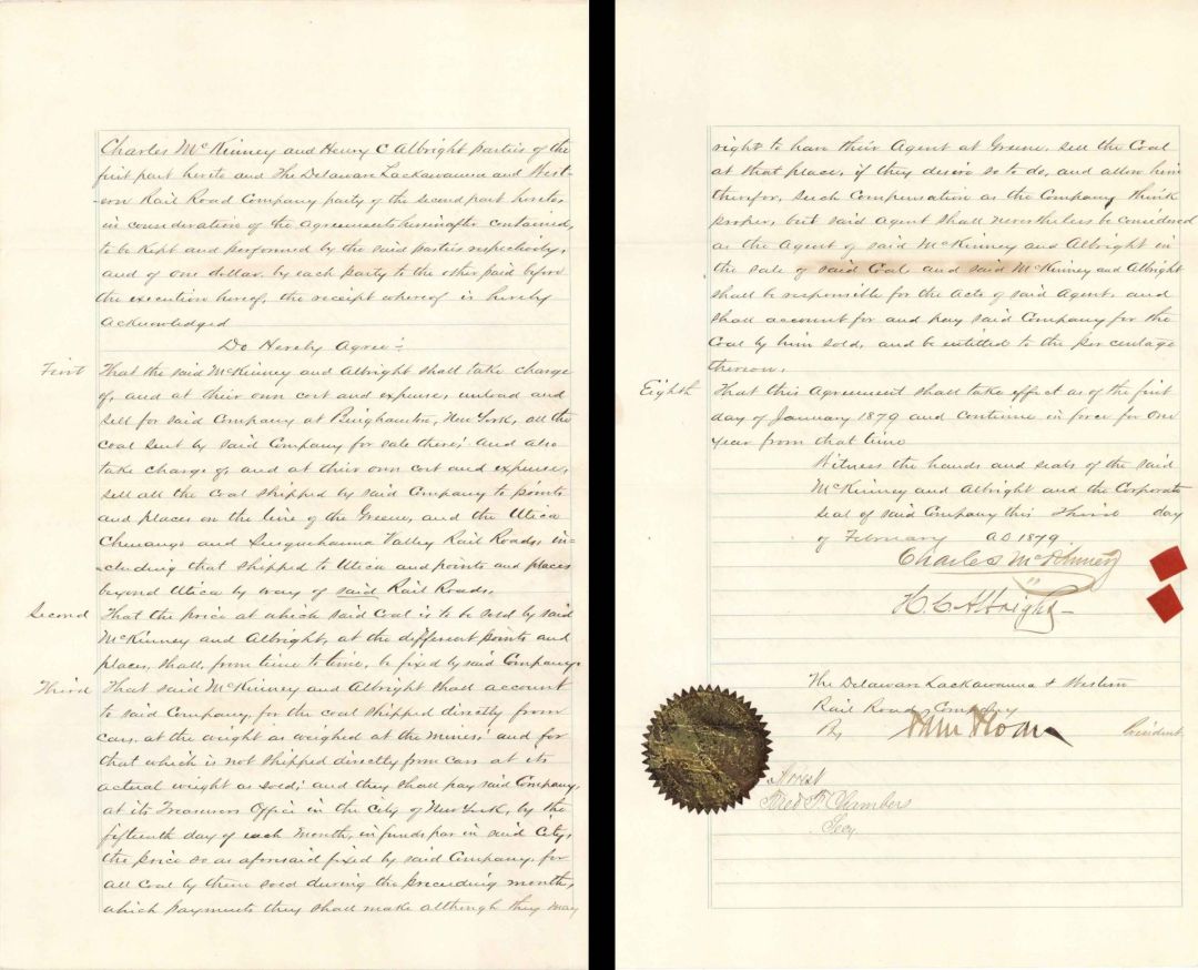 Agreement signed by Sam Sloan - 1879 dated Autograph