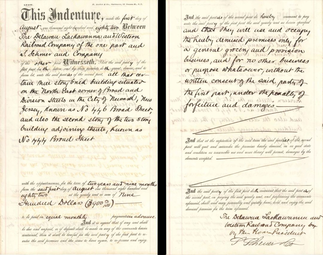Indenture signed by Sam Sloan - 1882 dated Autograph