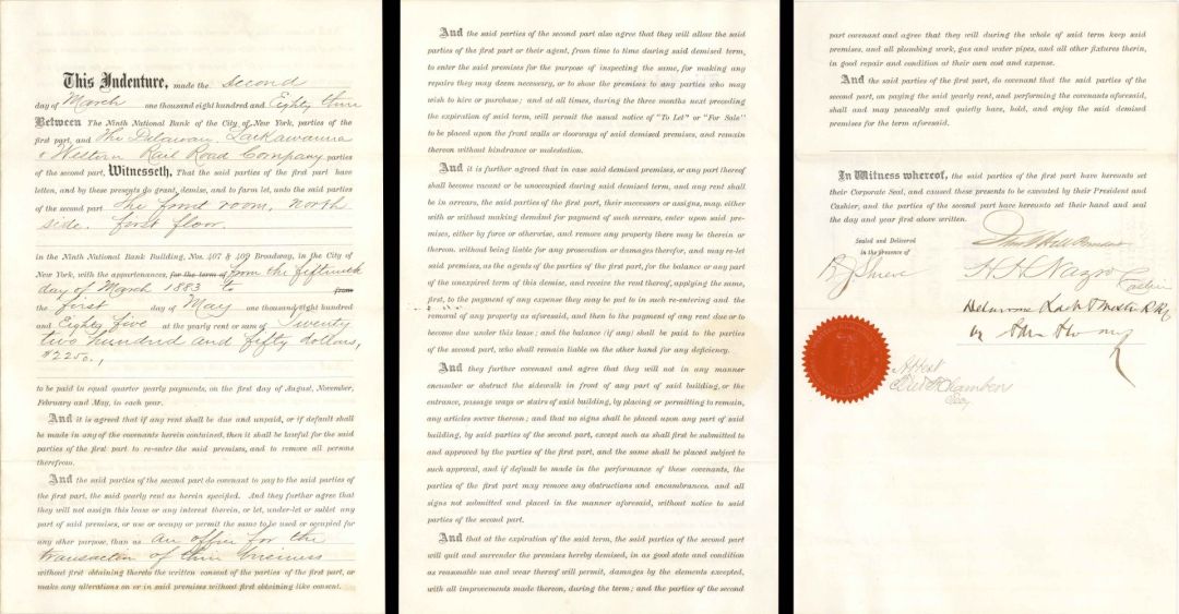 Indenture signed by Sam Sloan - 1883 dated Autograph