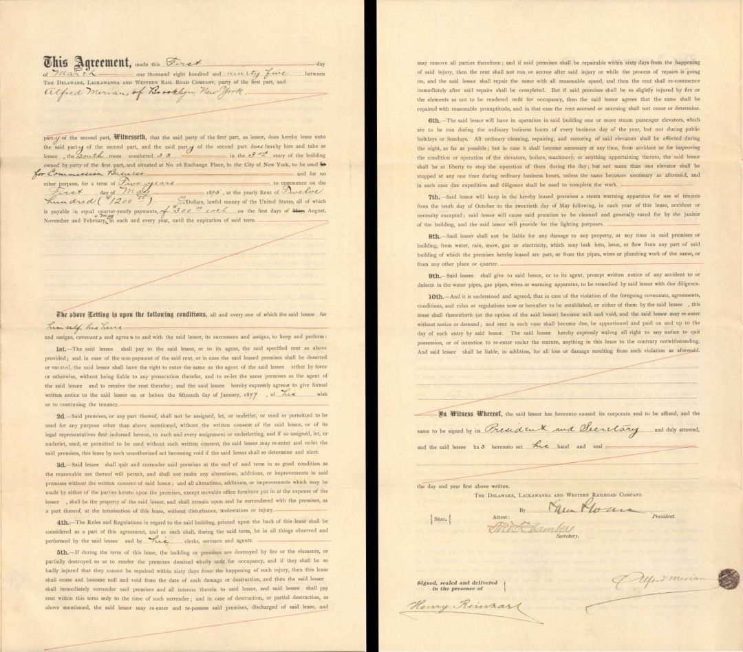 Agreement signed by Sam Sloan - 1895 dated Autograph
