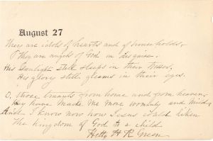 Quote by Charles Dickinson copied and signed by Hetty H R Green - August 27 dated Autograph